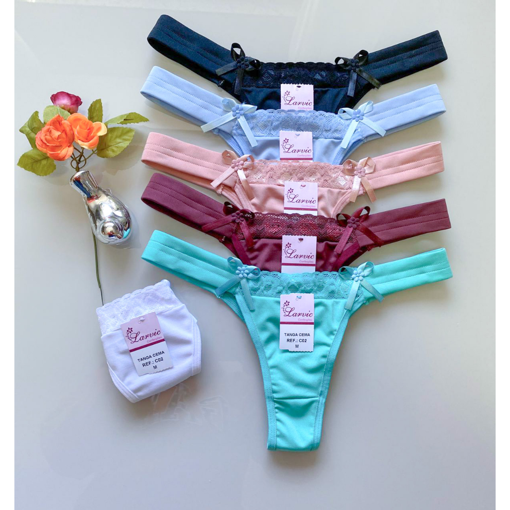 kit 5 Calcinhas com elastico na cintura renda lingerie feminina tanga calcinha C02