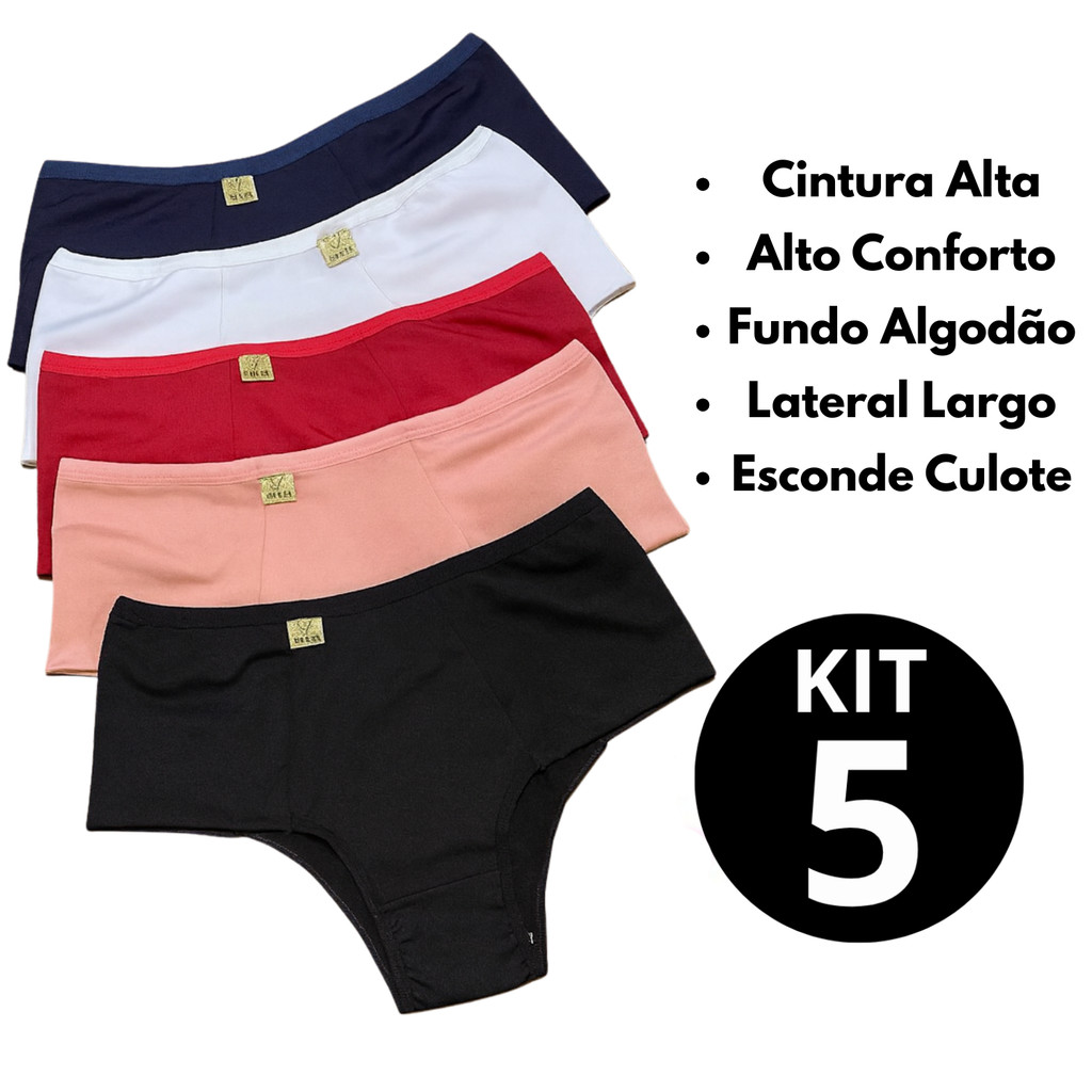 Kit Calcinha Calçola Cintura Alta Cós Largo Microfibra Lisa Lingerie Conforto