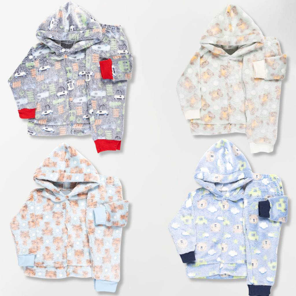 Kit 6 Peças Roupa Infantil Fleece De Inverno Frio Pelucia 3 Conjunto Ludico Alto Relevo Blusa E Calça  Menino Menina