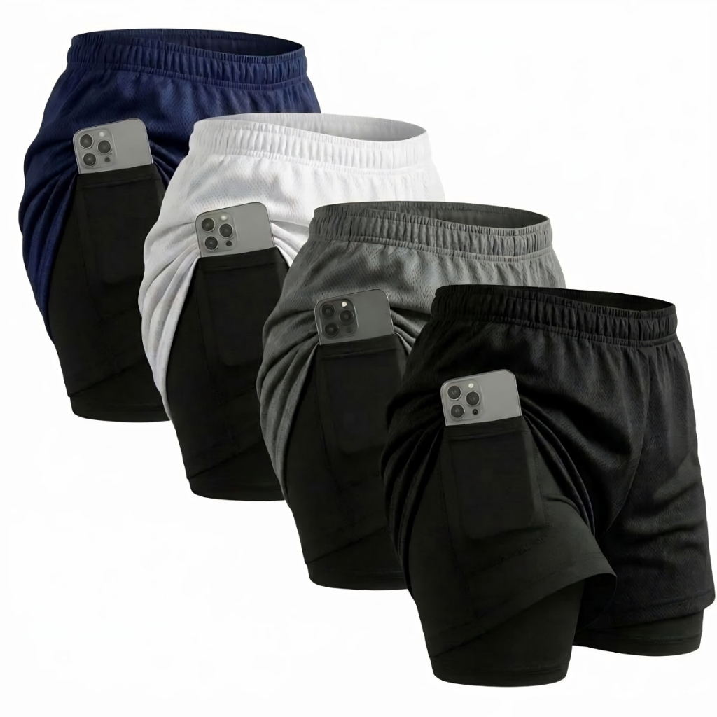 Shorts Feminino 2 em 1 Compressão Academia Corrida Fitness Conforto