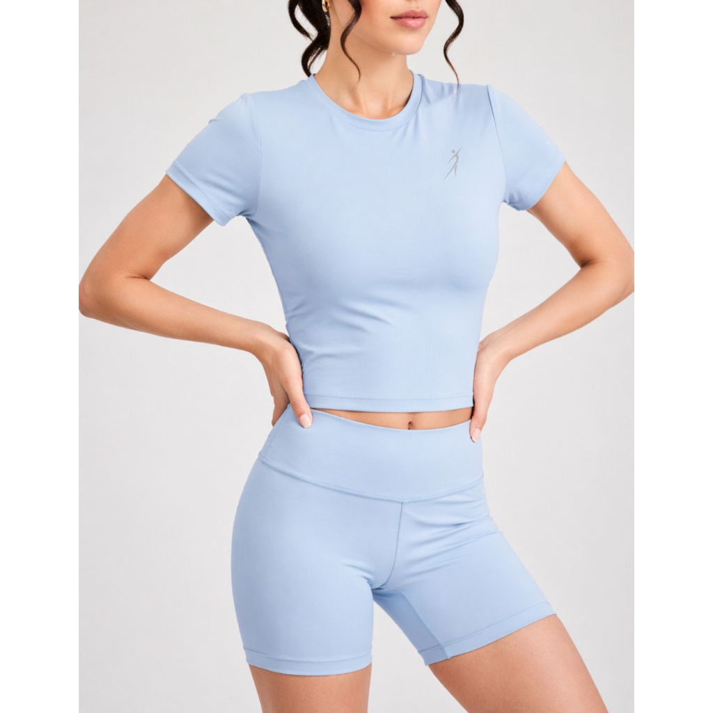 Conjunto Fitness De Poliamida Zero Transparência Cropped Blusinha Coladinha e Short Academia Treino