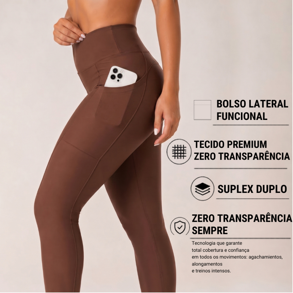 Calça Legging Com Bolso ZERO TRANSPARÊNCIA Academia Crossfit Treino Corrida Suplex Premium Feminina