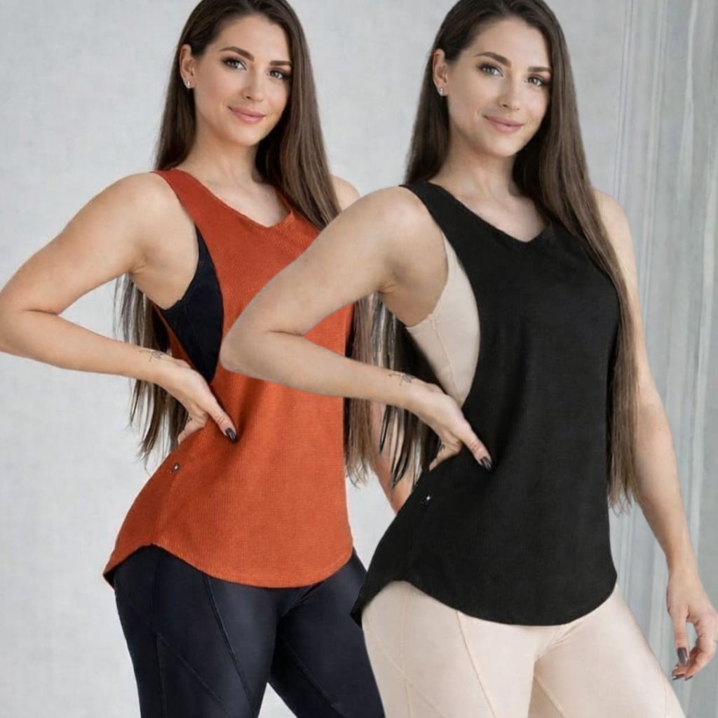 KIT 2 Blusas Dry Fit Feminina fitness academia Regatão} veste leggins Tapa Bumbum Tule Top Regata Treino Camiseta Treino