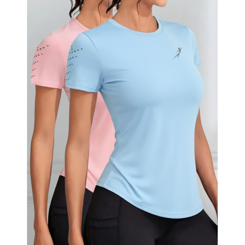 Kit 2 Camisetas Dry Fit Feminina Academia Esportiva Caminhada Corrida Treino Proteção UV LaMovie