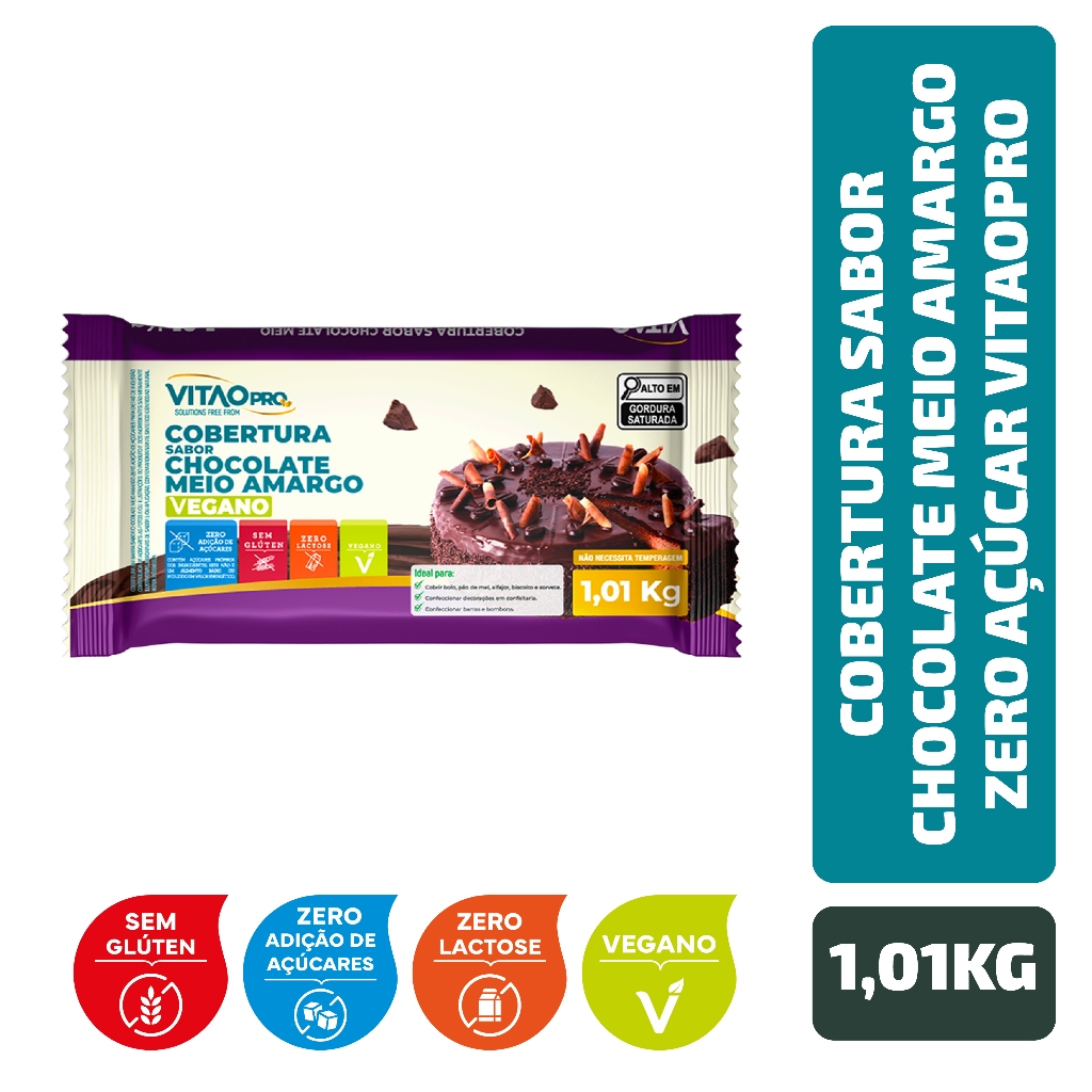 Cobertura Sabor Chocolate Meio Amargo Zero Açúcar VitaoPRO 1,01 Kg