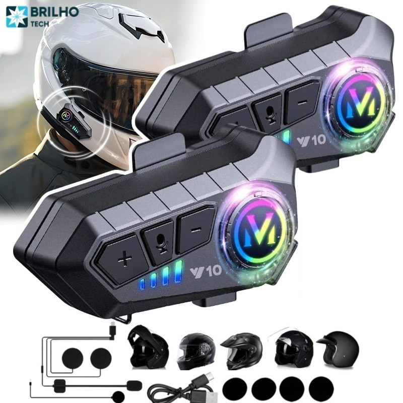 Y10 Motocicleta Sem Fio Bluetooth 5.3 Fone de Ouvido Capacete Kit de Chamadas Mãos Livres À Prova D'Água