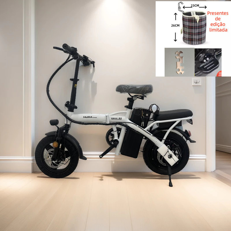 Bicicleta Elétrica Branca 48V Dobrável 🚲 Urbana Leve | Transporte Diário | Trabalho