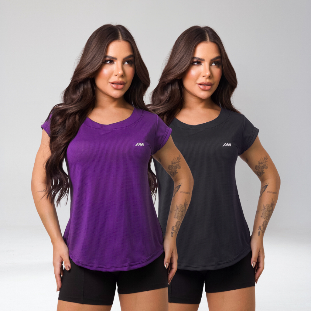 Kit 2 Camiseta Academia Feminina Dry Fit Camisa Blusa Caminhada Musculação Treino Baby Look