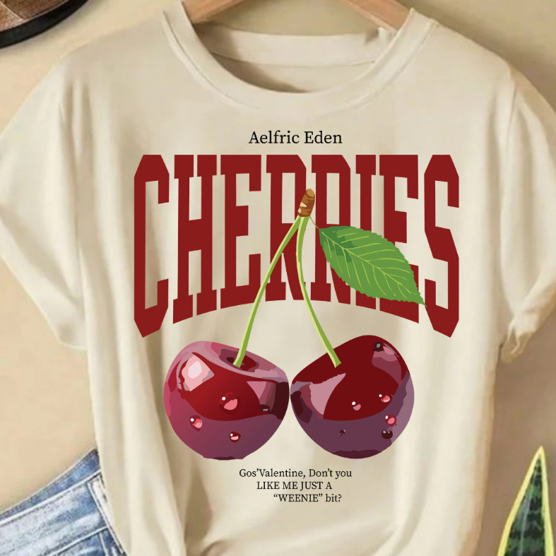 Camiseta Feminina Lançamento Estampada  Cherries100% algodão Soltinha Larga