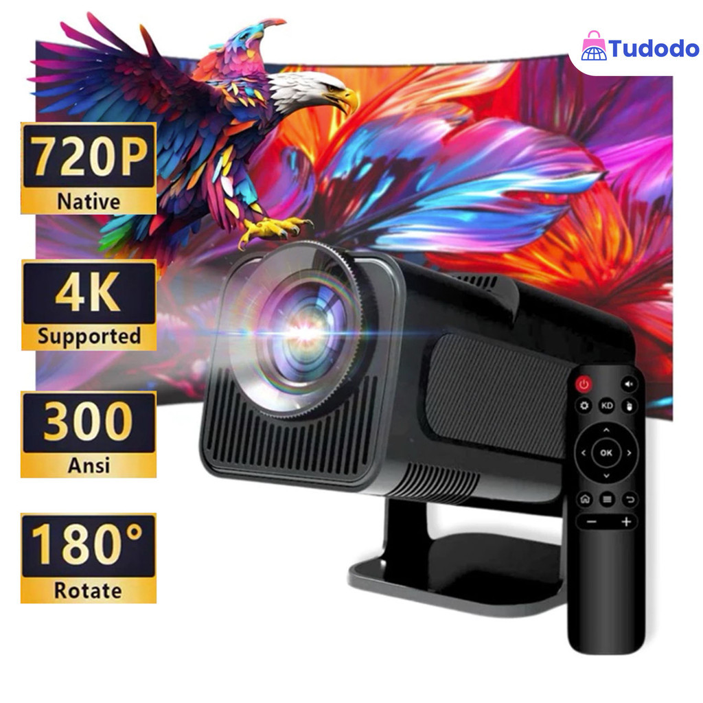 Projetor Portátil 4K Smart Android: Wi-Fi, HD 1280x720 e Espelhamento de Tela