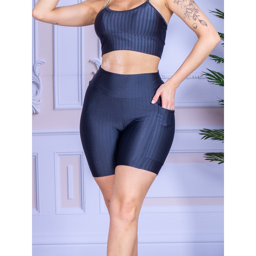 Bermuda Cirre 3D com bolso Fitness Academia Não Fica Transparente