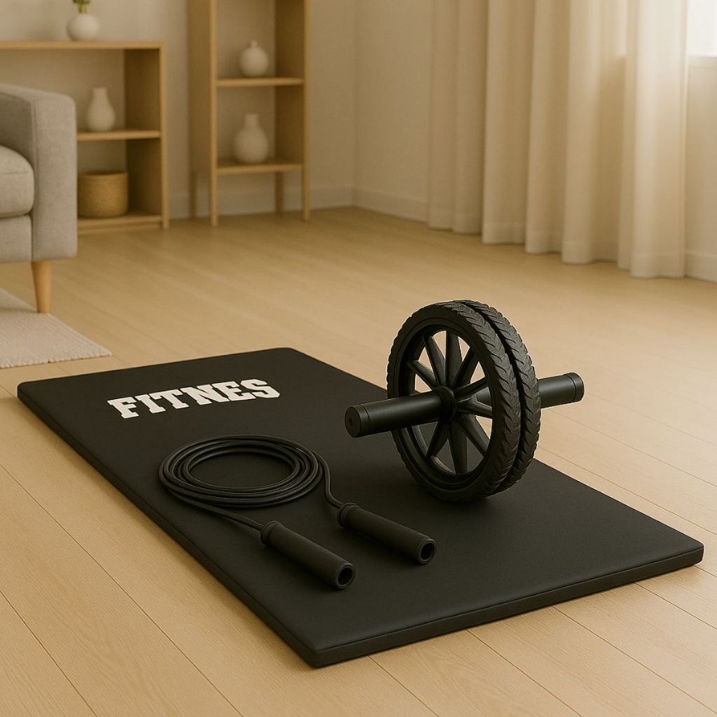 Kit Treino Funcional Colchonete Roda Abdominal Corda de Pular CrossFit Corpo Saudável Treino Seguro em Casa