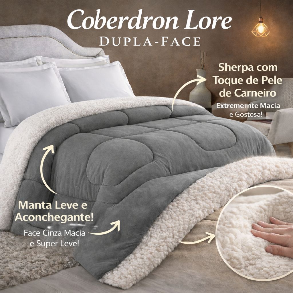 Coberdron Queen Edredon Dupla Face Edredon Sherpa 2,40 x 2,20 Quente para Inverno A PRONTA ENTREGA