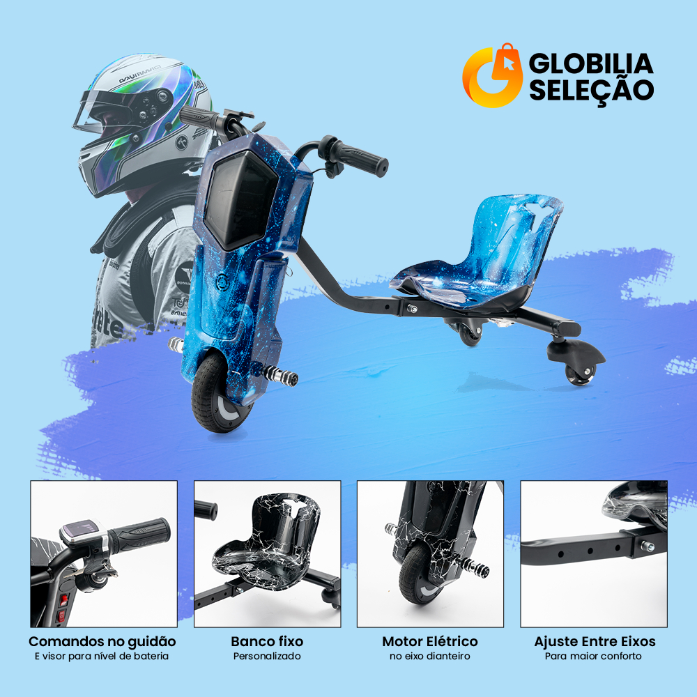Triciclo Infantil Elétrico Drift  com Bluetooth MP3 com Bandeirinha, 400W de Alta Potência Três Velocidades Ajustáveis