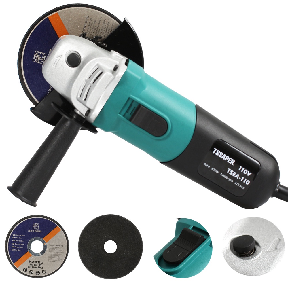 Esmerilhadeira e Lixadeira Angular 820W Profissional 11000RPM + Kit Discos e Acessórios - TSSAPER