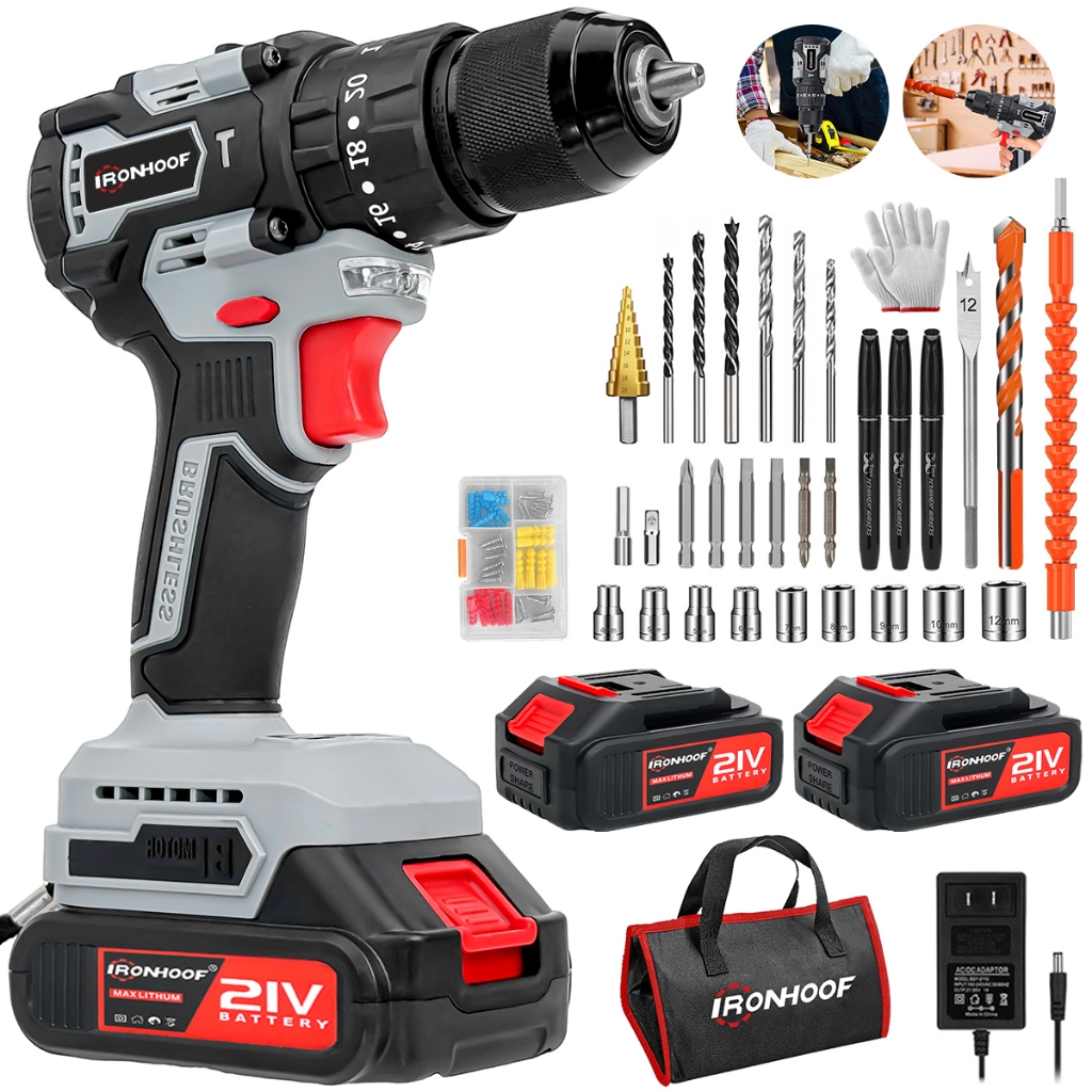 Furadeira Parafusadeira Brushless 120NM Furadeira De Impacto Sem Fio Profissional 21v 2 Bateria