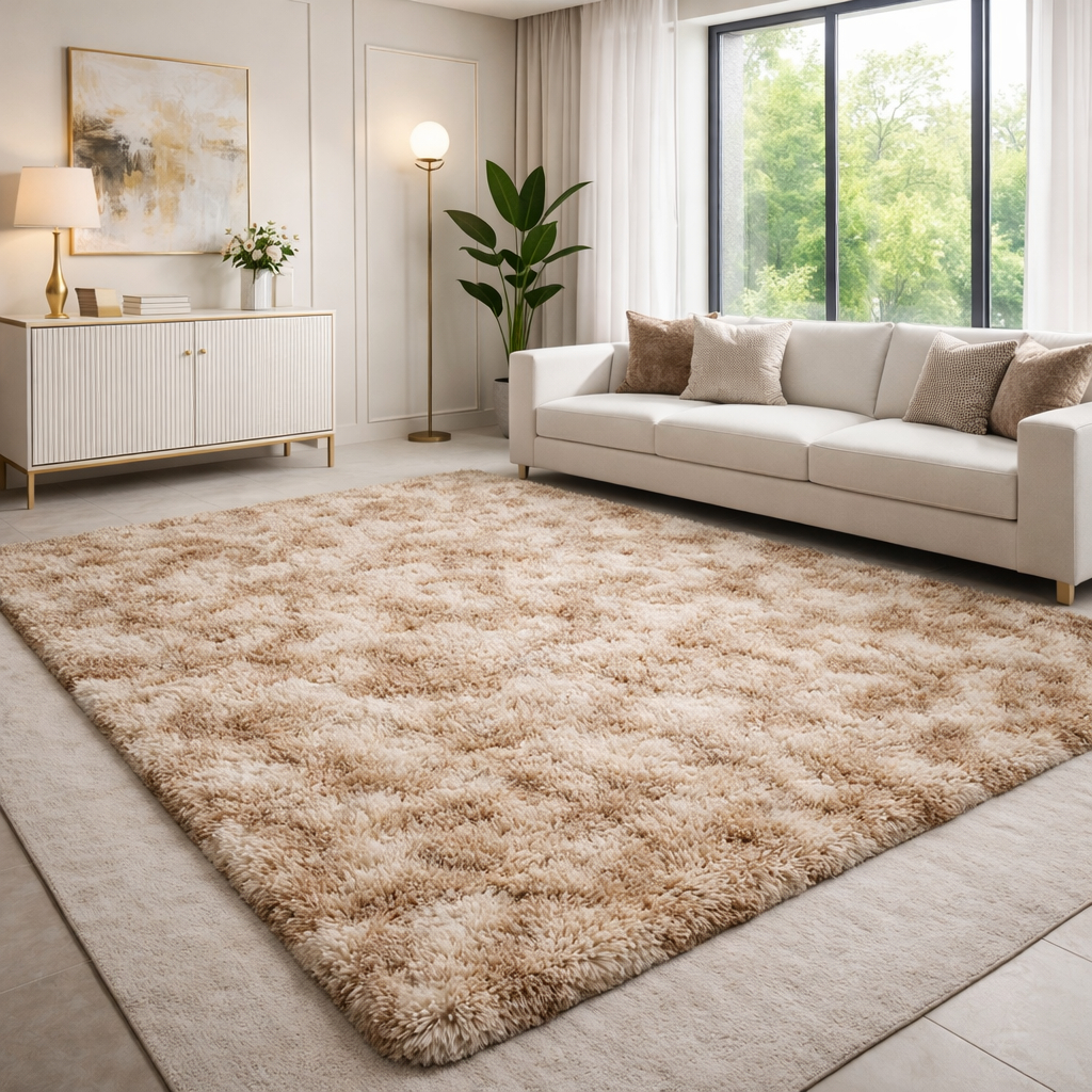 Tapete Sala Peludo Barato Luxo 2,00 X 1,40 Bege mesclado Para Casa Antiderrapante