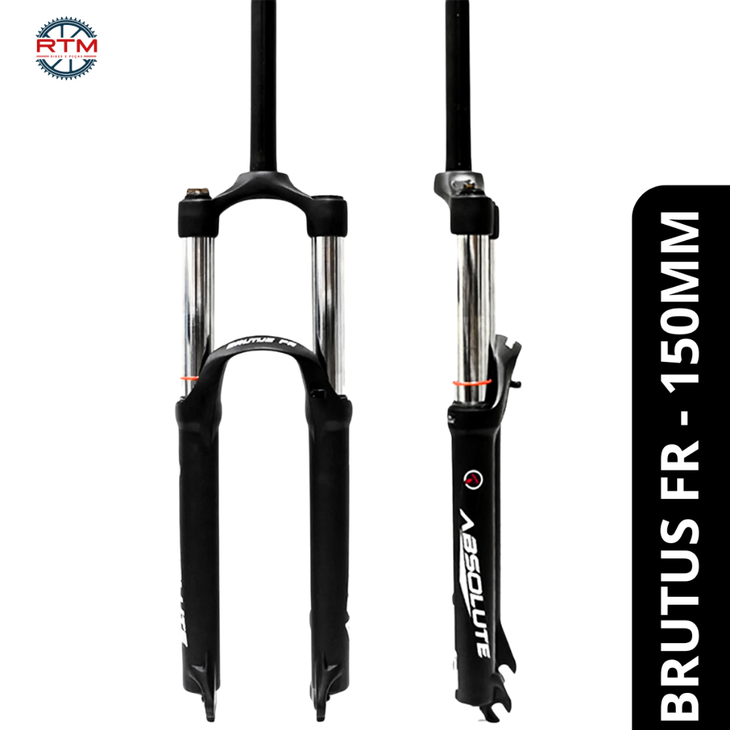 SUSPENSÃO ABSOLUTE BRUTUS FR - ARO 26 / CURSO 150MM / ESPIGA RETA / MOLA / EIXO 9MM - PRETO