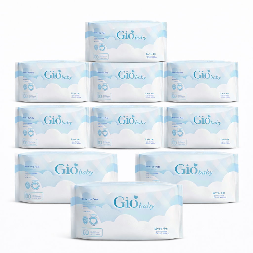 Caixa 10 Pacotes Lenços Umedecido 100 Folhas 19x13 cm Gió Baby - 98% Água - SEM TAMPA FLIP TOP
