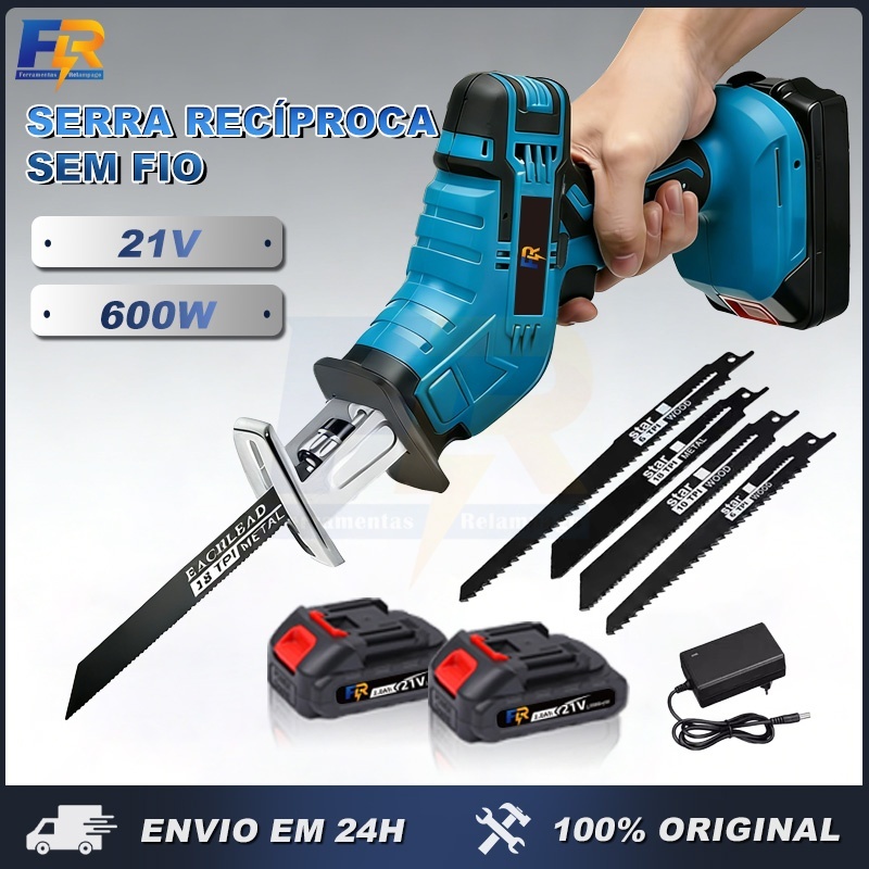 Serra Sabre a Bateria Sem Fio Profissional 21v 2 Baterias Cortar Osso/Madeira/Metal/Tubo de PVC