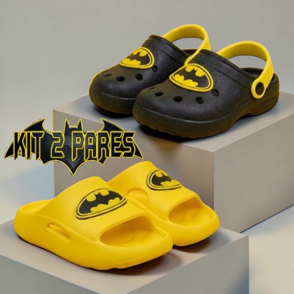 Kit 2 Pares Babuche Infantil Menino Leve e Confortável Heróis