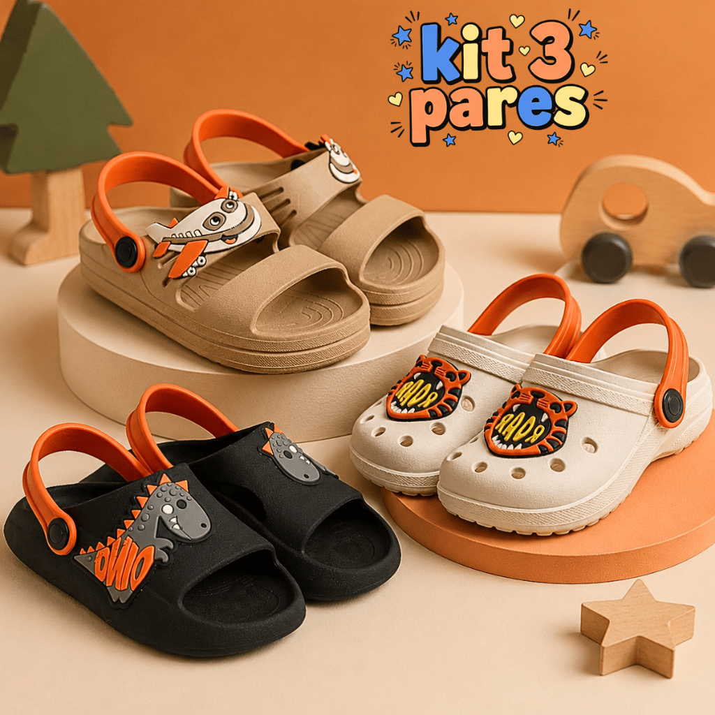 Kit 3 Pares Sandália Babuche Masculino Criança Infantil