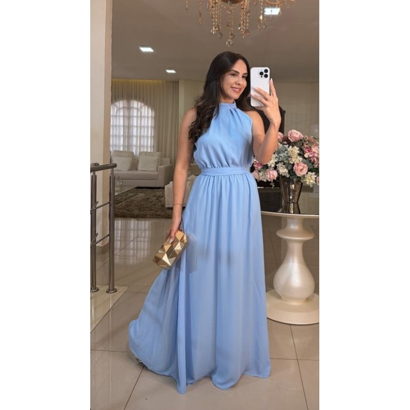 vestido longo gola alta social
