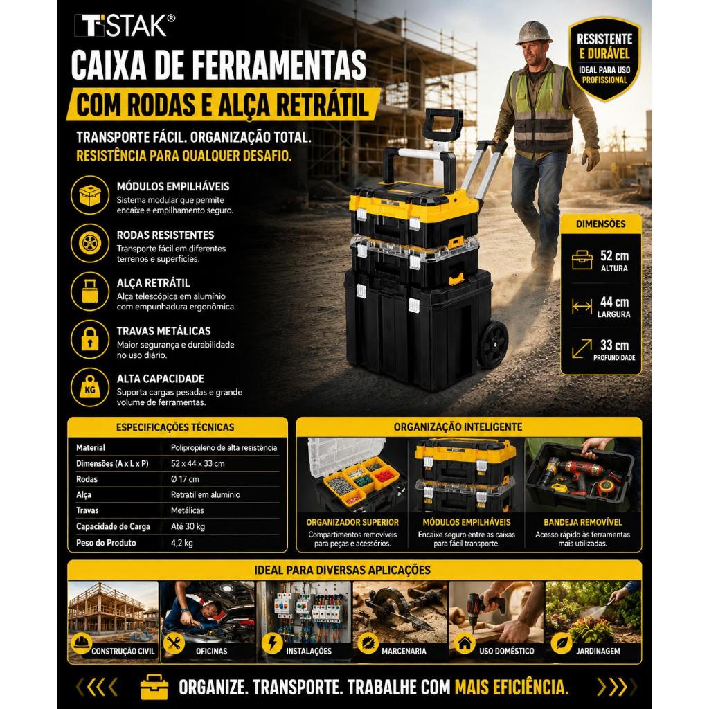 Caixa De Ferramentas Modular Dewalt Torre Móvel 3 Em 1 DWST60404