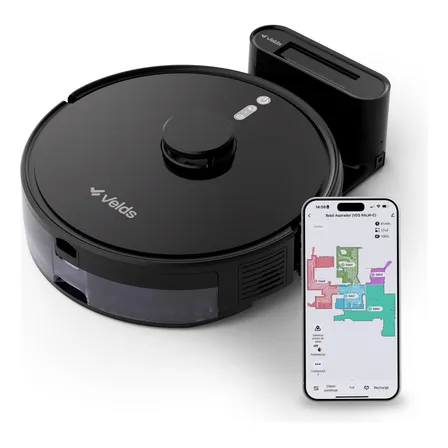 Robô Aspirador De Pó Velds 3 Em 1  Varre Aspira E Passa Pano Com Mapeamento Via App E Sensor Antiqueda, Preto 127/220v