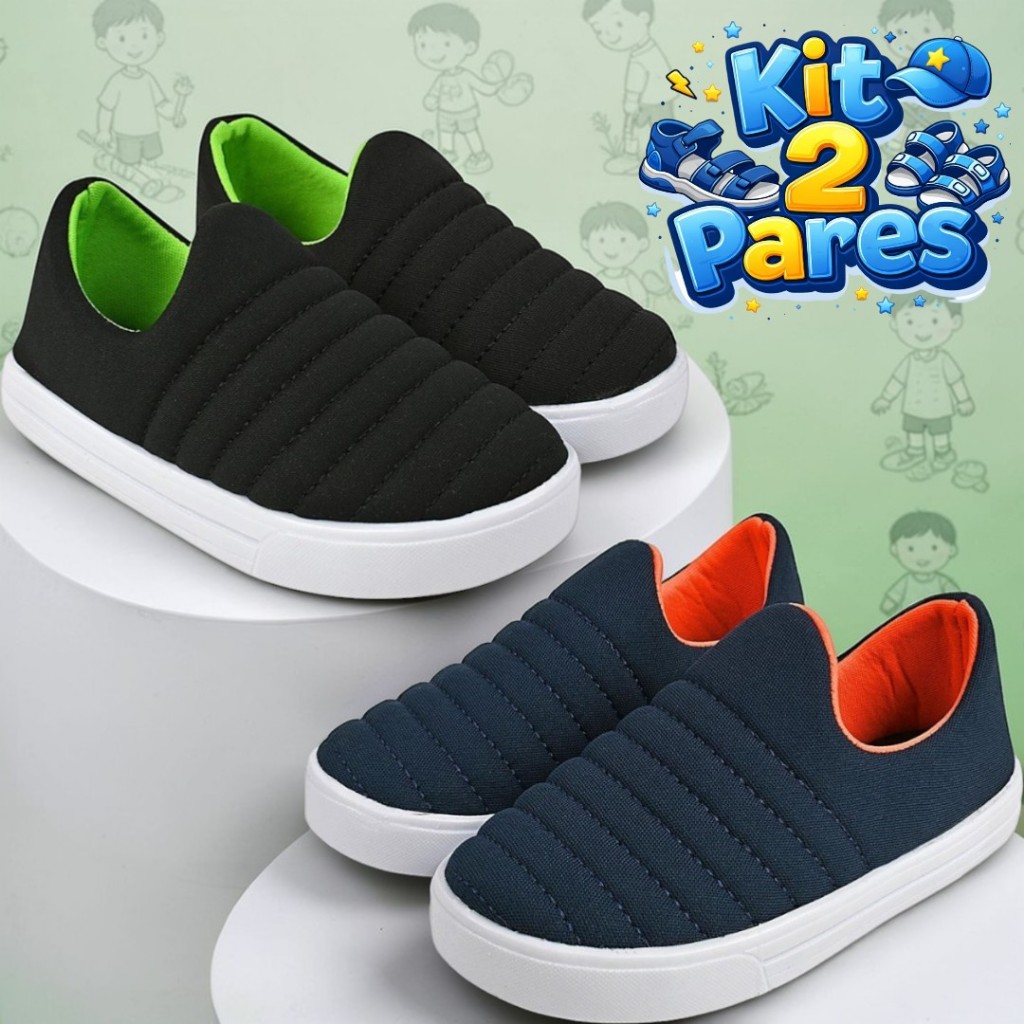 Kit 2 Pares e Avulso Tênis Calce Fácil Leve Confortável Infantil Menino