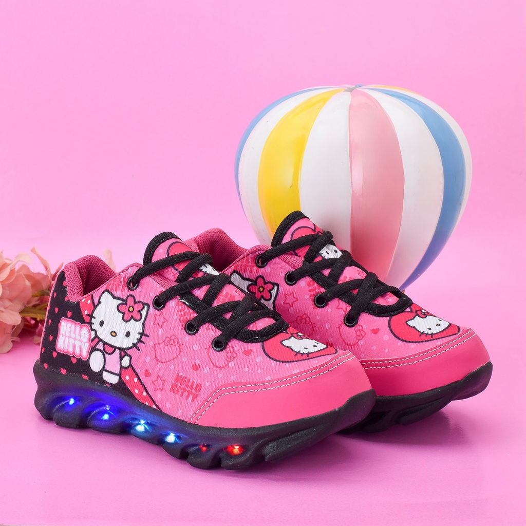 Tênis Infantil LED HELLOKIT de Menina com Led Luzinha Personagem bebe Rosa luzes coloridas 25 ao 32