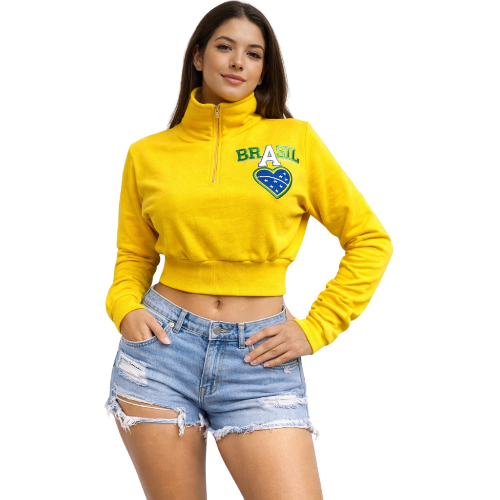 Cropped Moletom Moda Tendencia Femenina Blusa De Frio Brasil Copa Do Mundo 2026