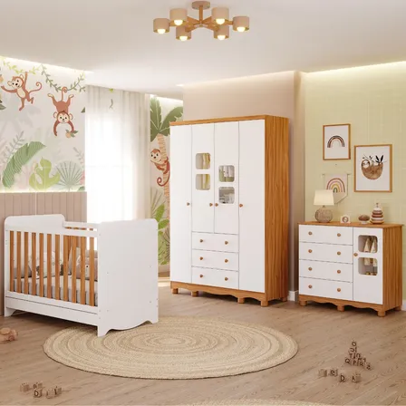 Quarto Bebê Berço Americano Ben Guarda Roupa 4pt Cômoda Uli
