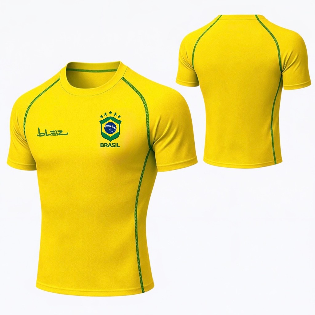 Camisa Brasil de Compressão Masculina Camiseta Academia Treino
