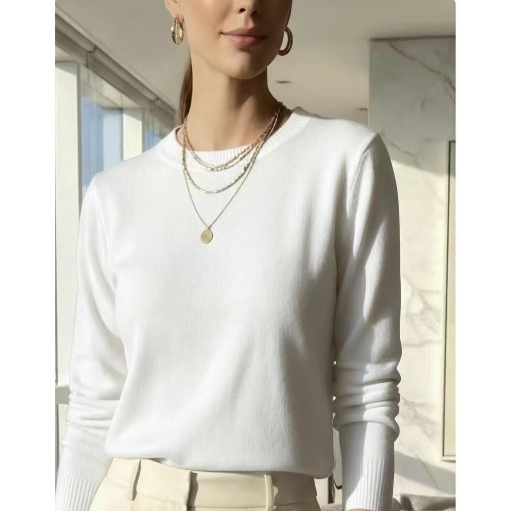BLUSA FEMININO TRICOT MANGA LONGA INVERNO BASICA Sueter GOLA REDONDA