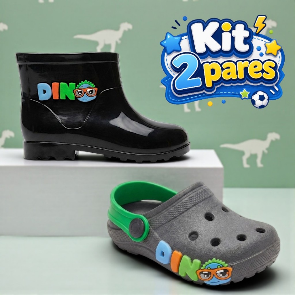 Kit 2 Pares Infantil Menino Galocha e Babuche Leve e Divertido