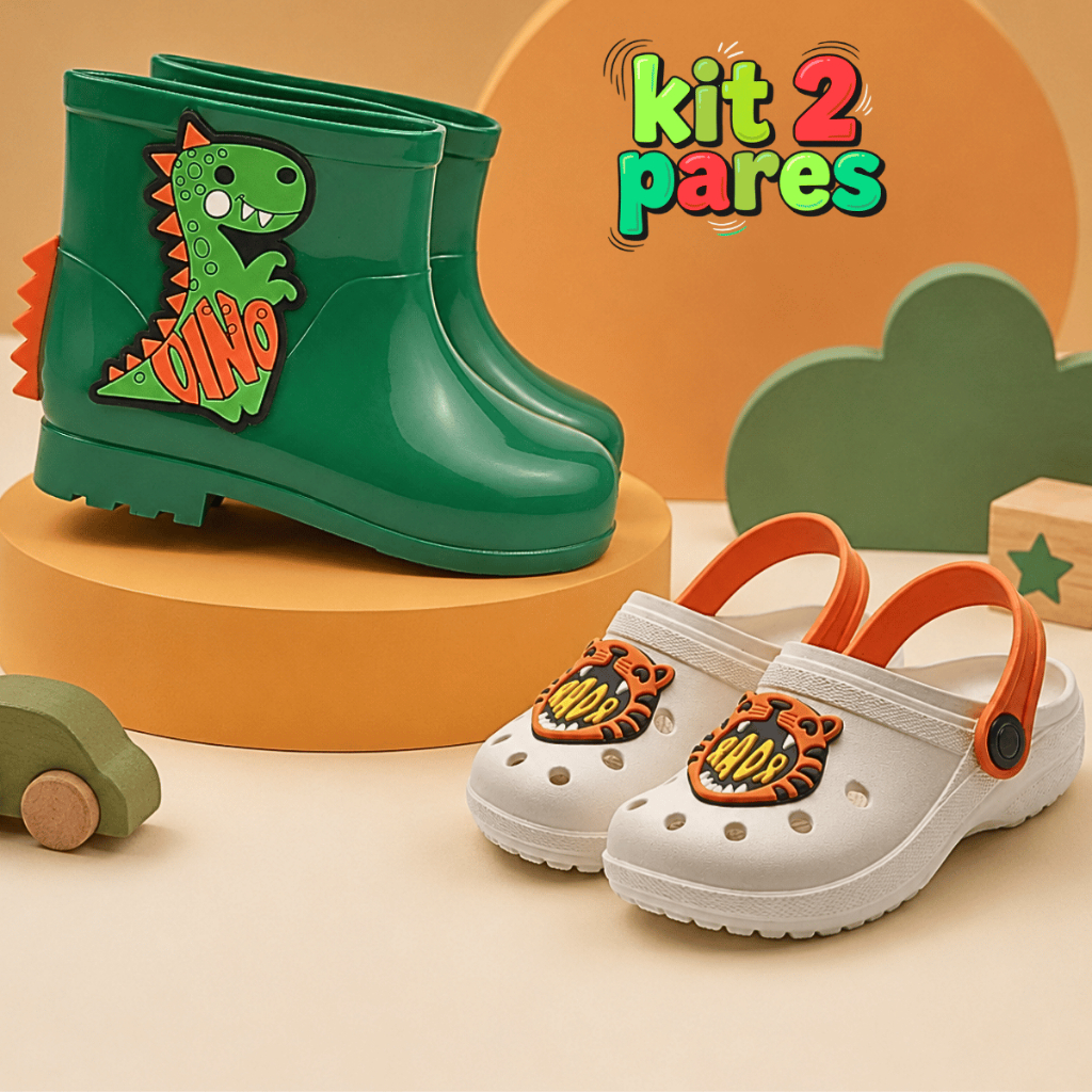 Kit 2 Pares Galocha Infantil Menino e Babuche Masculino Confortável