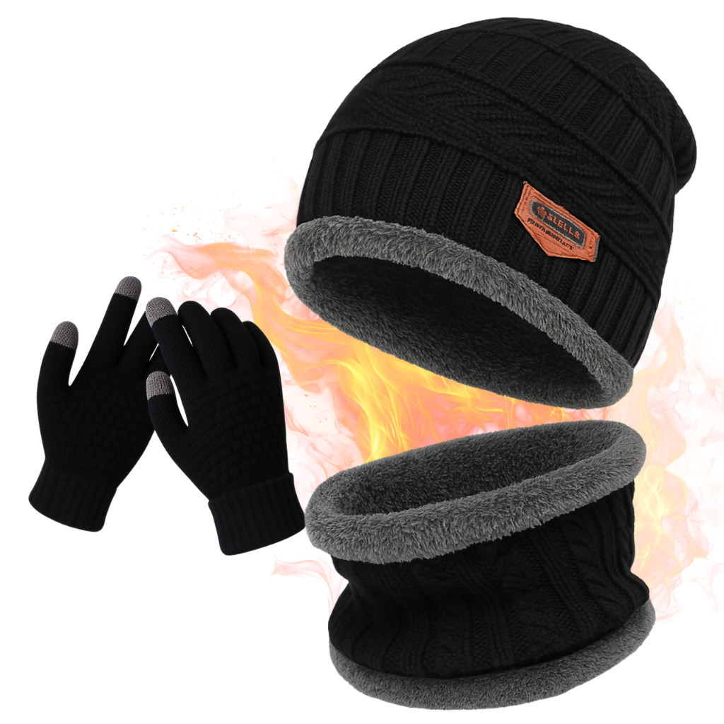 Kit Toca de Frio Touca Gorro + Luva de Frio Touch Screen + Cachecol Feminino Masculino Echarpe