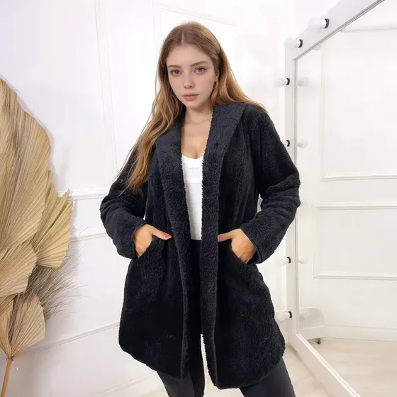 Casaco Teddy Feminino Inverno Com Capuz Blogueira Lançamento