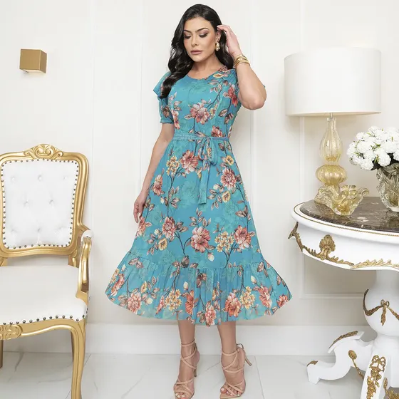 Vestido Midi Tule Estampado Evangélico