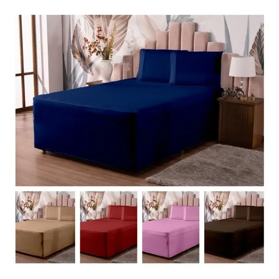 Lençol Luva Box Casal +2 Fronha Malha Gel Queima De Estoque