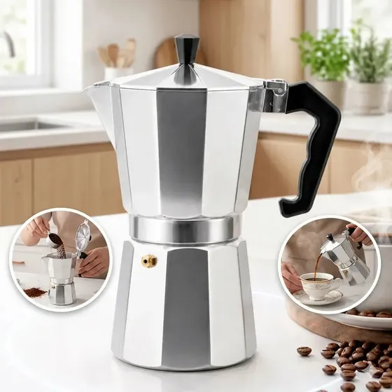 Cafeteira Italiana Premium Moka 6 Xícaras 300ml Alumínio Café Expresso Manual Casa Portátil Compacta Restaurante Padaria