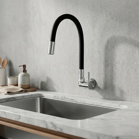 Torneira Parede Articulável Flexível Cozinha Pia Preta Luxo
