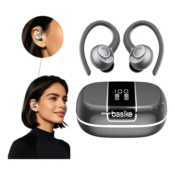 Fone de Ouvido TWS Bluetooth Basike Esportivo com Som DT6.0 e Graves, Bateria de 35h e Resistente à Água IPX4