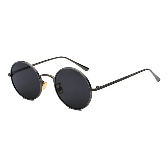 Óculos De Sol Bulier Modas Redondo John Lennon Preto Unissex Lente Preta UV400 Armação Metal Leve Estilo Vintage Retrô Clássico Moda Masculino Feminino