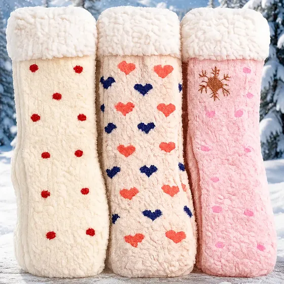 3 Meia Térmica Feminin Peluciada Antiderrapant Inverno Forro