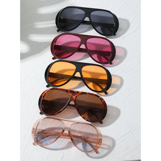 Óculos De Sol Aviador Oversized Kit 5 Plástico Casual Multicolor