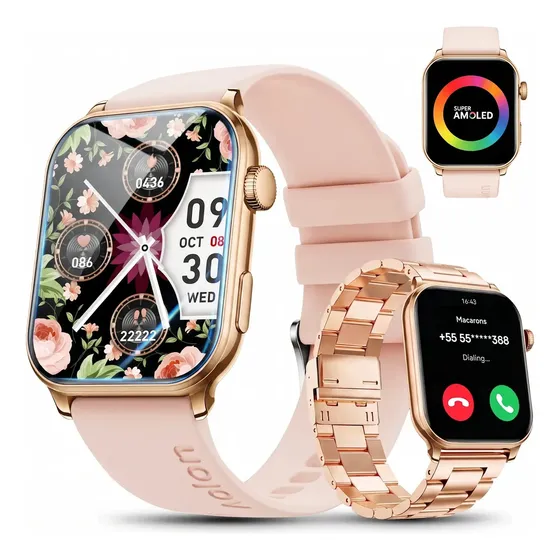 Relógio Inteligente Aolon GTS3 Mulher Amoled Agps 1,85 Ip68 Caixa Dourado Desenho Da Pulseira De Aço
