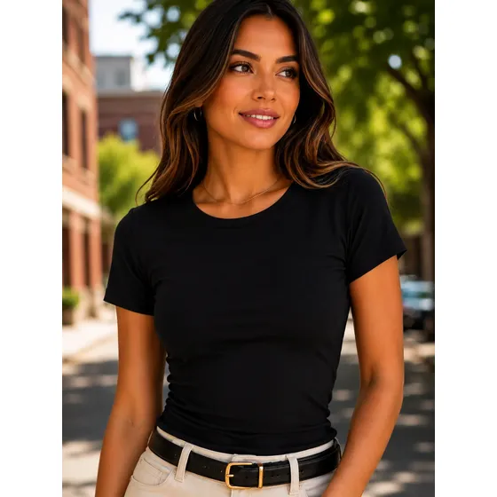 Blusa Feminina Manga Curta Tshirt Básica Slim Moda Blogueira