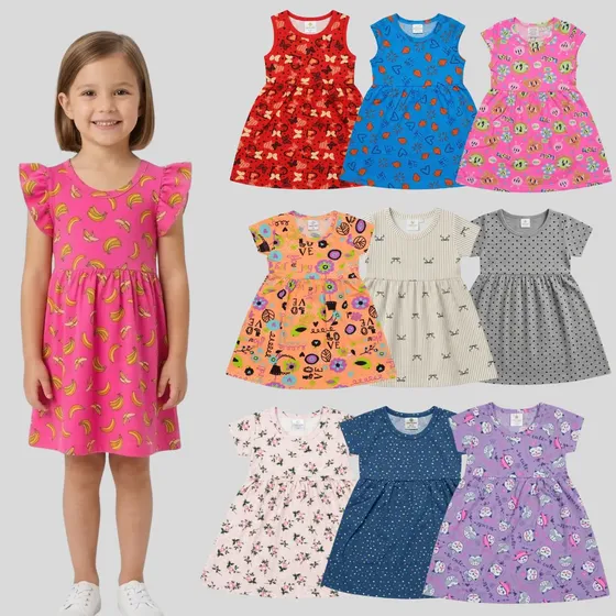 Kit 6 Peças Vestido Menina Infantil Estampas Diversas Moda
